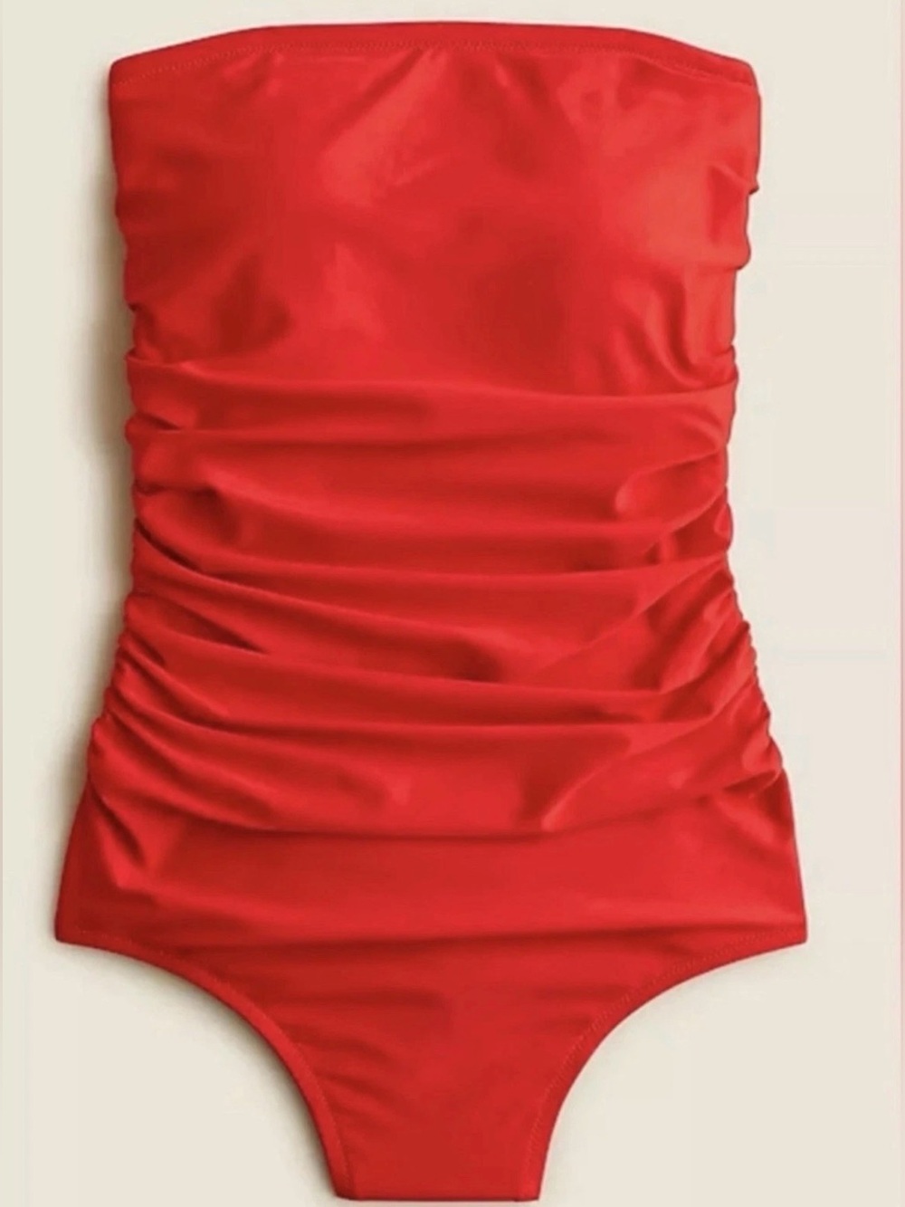 J Crew Red Ruched Strapless One-Piece Swimsuit